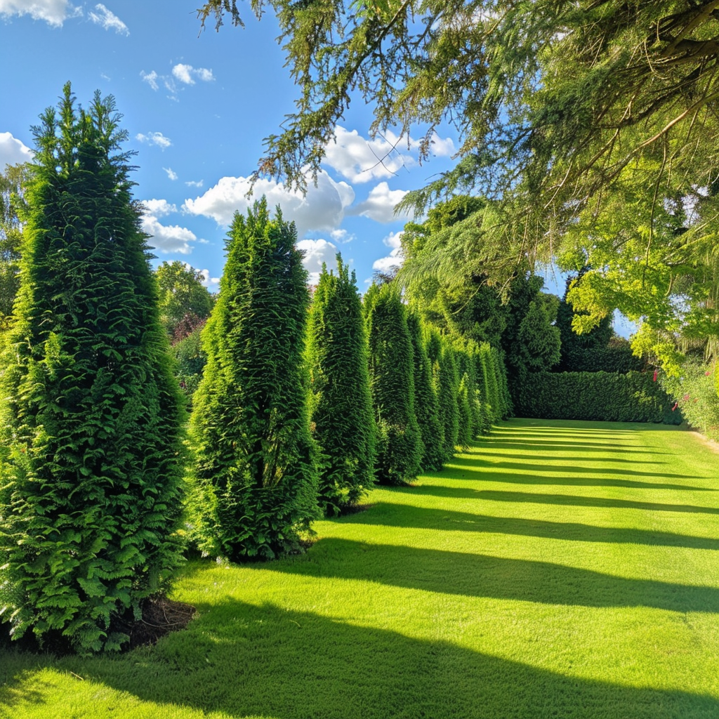 Row of pruned conifers newcastle